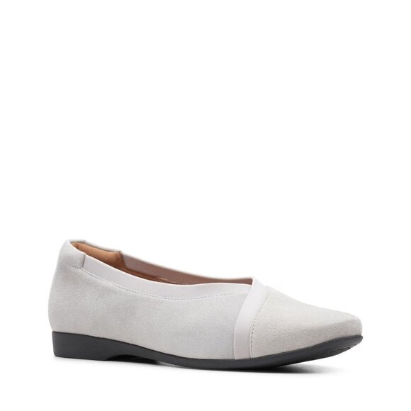 Clarks Shoes - Clarks Womens Un Darcey Ease Grey Suede Slip On Flat Shoes NEW 8‎ W